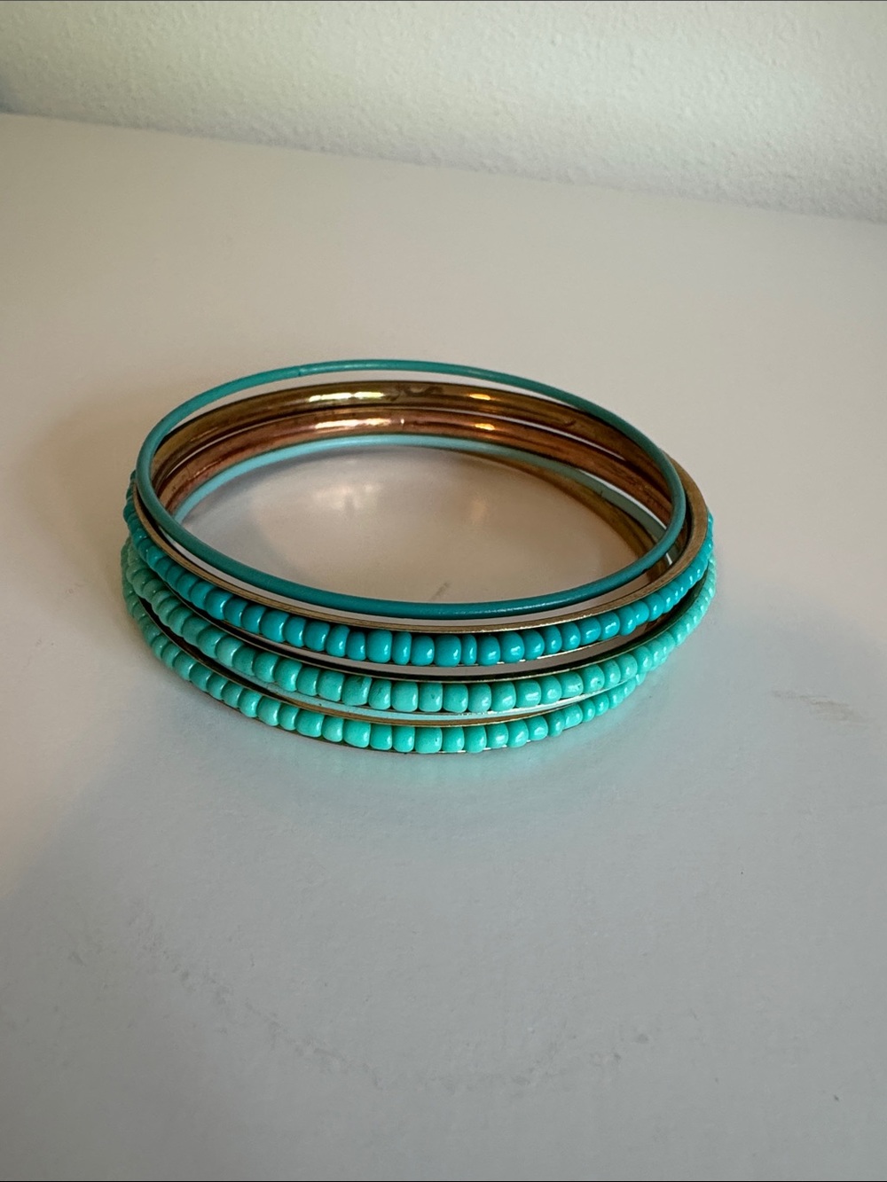 Turquoise and Gold Bangle Bracelet Set of 5 Women's Jewelry